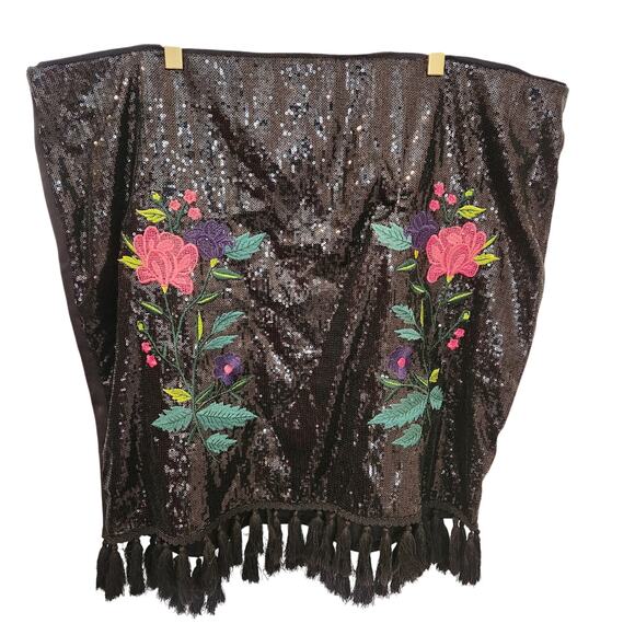 Eloquii embroidered fringe black sequin skirt size 22 - Picture 2 of 6